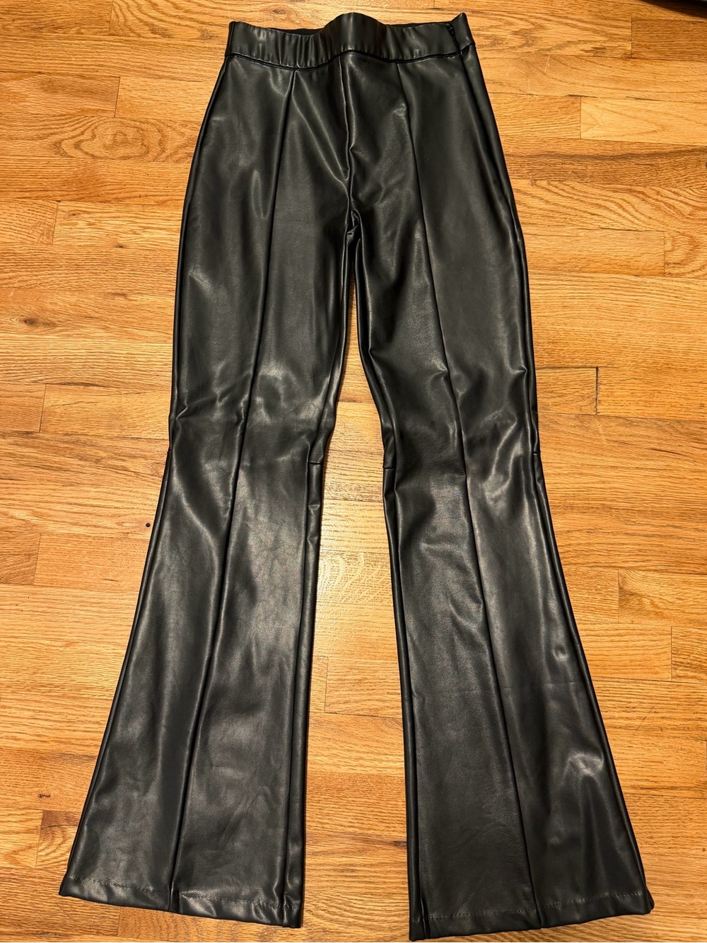 Abercrombie Vegan Leather Flare Pant in Black